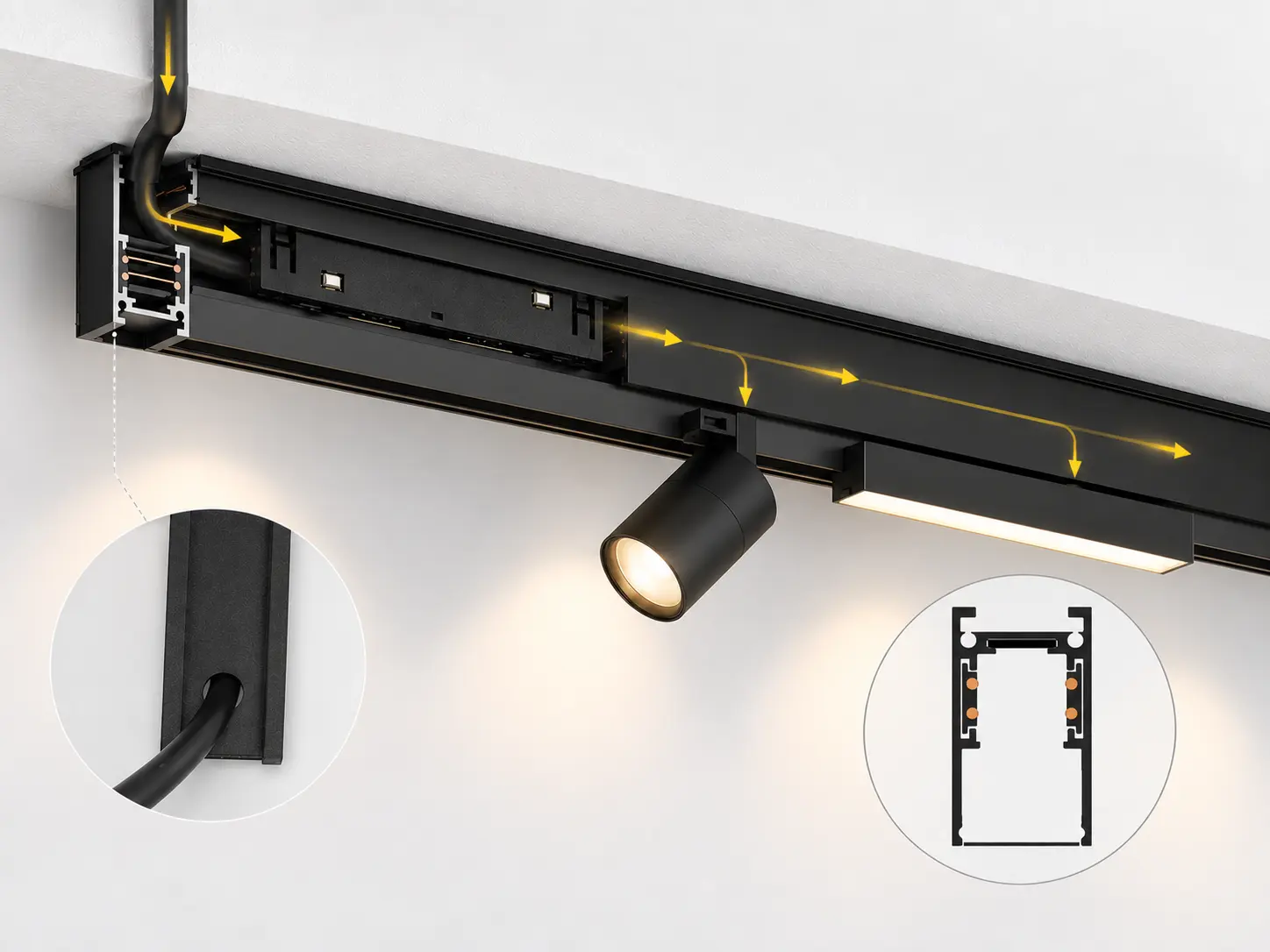 M20A four-wire magnetic track with in-track 48V power supply arrangement