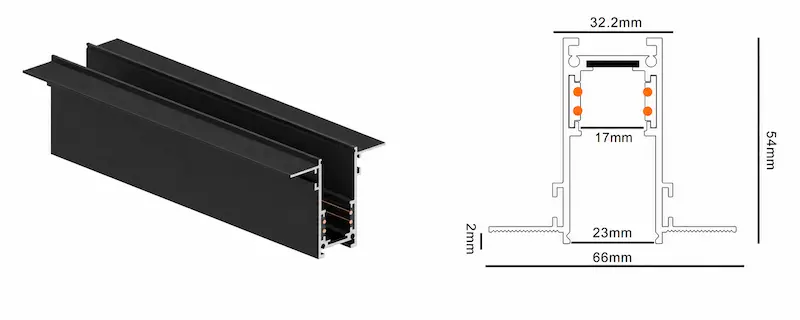 M20B trimless recessed 48V magnetic track profile
