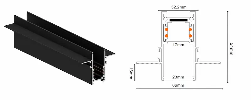 M20C trimless 12 mm clip-in 48V magnetic track profile